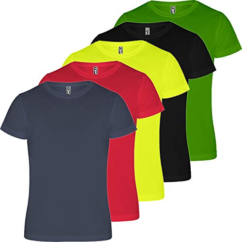 13MW Camiseta técnica Hombre | Pack 5 | Tejido técnico para Deporte | Transpirable | Running, Fitness, Fútbol, Padel (Combinación 3, XL)
